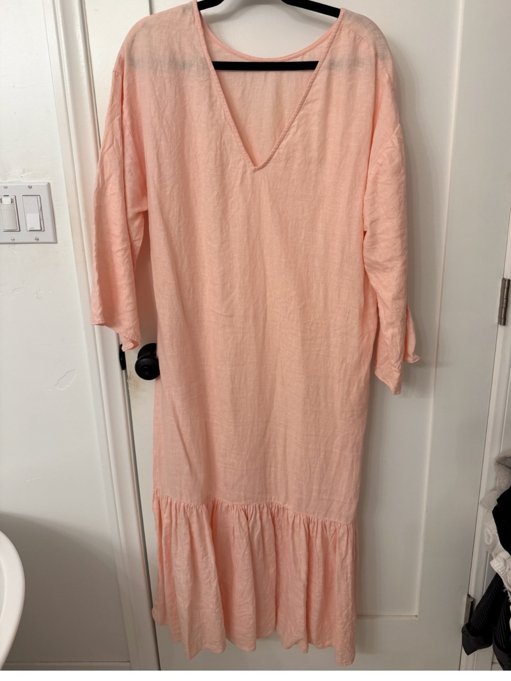 Mara Hoffman Linen Peach V-Neck Ruffle-Hem Maxi Dress